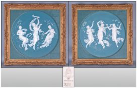 Mettlach Extremely Fine Pair Of Exhibition Quality Plaques in high cameo relief, depicting The