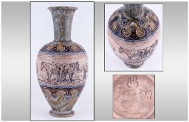 Royal Doulton Hannah Barlow Very Fine Vase decorated with Incised images of horses on an open