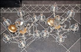Pair Of 6 Branch Glass Chandeliers, decorated with glass flowers, chains & droplets. 17.5`` in