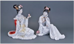 Pair of Ceramic Decorative Modern Geisha Girl Figures 14 inches in height.