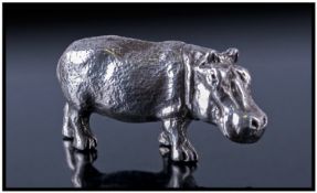 Eastern European Britannia Silver Paperweight In The Form Of A Hippo, realistically modelled.