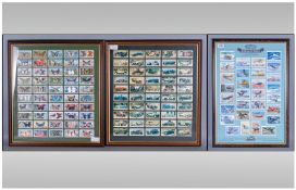 Three Framed Cigarettte Card Sets. Comprising Castella British Aviation, Black Cat Motors and