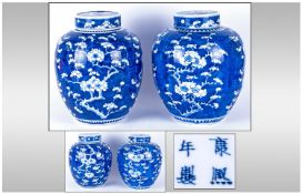 Chinese Blue & White 19th Century Fine & Impressive Pair Of Lidded Baluster Shaped Ginger Jars,