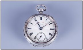 J.G Graves English Lever Silver Cased Open Faced Pocket Watch features white dial, black markers,
