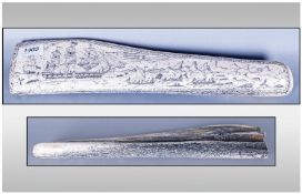 Faux Scrimshaw titled `Whaler Topaz off Marquesas Islands, Jan 1840`, decorative; 16.5 inches long