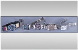 Collection OF Gents Wristwatches comprising Omega Seamaster Quartz, Lambda LED, Casio Quartz, & two