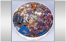 Tin of Costume Jewellery, mainly brooches and earrings, including some good vintage brooches,