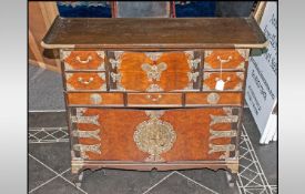 Oriental Brass Mounted Medicine Chest Of Unusual Form the top with scroll ends and the front fitted