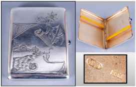 Large Russian Cigarette Case Of Fine Quality & Weight the front of the case engraved with a Dacha