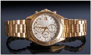 Gents Citizen Quartz Wristwatch, gold coloured base, metal case and bracelet. Working but not