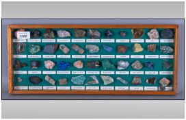 Rock/Stone Mineral Specimen Set small glazed top display, enclosing 44 various minerals. Few to
