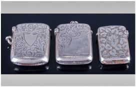 A Good Collection Of Silver Hinged Vesta Cases 3 in total 1. Edwardian Silver Vesta Case.