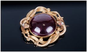 Early Victorian Very Fine High Ct Gold Set Russian Baltic Amber Brooch The large Cabucon cut Amber