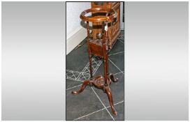 Mahogany Late Georgian Wash Stand/Wig Stand with rounded top & central drawer on three turned