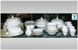 Modern White Dinner Service `Sheltonian` with gilt trim. Comprises tureens, cups, saucers, bowls,