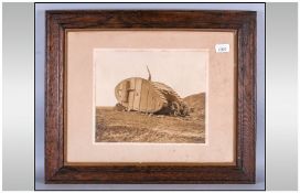 Scarce WW1 Photograph Of A Tank showing its guns. Mounted & framed. Circa 1914/18. 22x19``