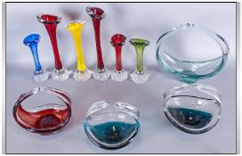 10 Pieces Of Murano Style Glass Consisting Of four bride baskets and six flower vases in various