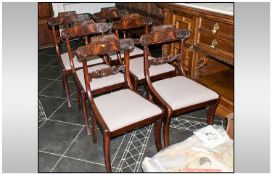 Set Of Six Carved Mahogany William IV Dining Chairs, with a carved & canvas leaf back. with