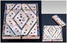 Victorian Ladies Mother Of Pearl Inlaid Card Case, floral decoration to both sides. Hinged lid with