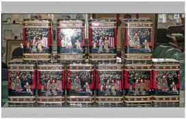 Vintage Tea Canisters, a set of ten Japanned tea tins, decorated in reds, blacks & gold hues.