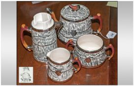 Arthur Wood `Silver Shield` Four Piece Teaset comprising two handled sugar bowl, teapot, milk jug