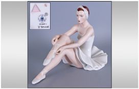 Royal Dux Bohemia Figure Seated Ballet Dancer, Signed V.Daniel. 6.5`` in height. Excellent