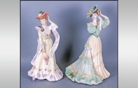 Coalport Figure `Age Of Elegance, Polonaise Walk` 9.5`` in height, together with one other in