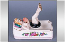 A Very Rare Ceramic 1950`s Bisque Pin Up Nodders & Swinging Legs Novelty Ashtray in the form of a