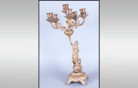 Figural Brass Candelabra 6 Branch 18`` High