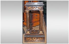 French Antique Inlaid Clock Case On A Matching Inlaid Wood Base, the clock depicting a classical