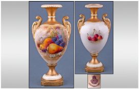 Royal Worcester Hand Painted And Signed Fruits Vase. Pears and berries. Signed Ricketts. Height 7