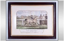 Horse Interest. Framed Coloured Print Titled 'The Celebrated Trotting Pony, Little Sarah, 15 Hands'.