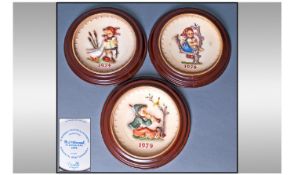 Three Hummel Annual Cabinet Plates. Dates 1976, 1974, 1979. All in boxes.
