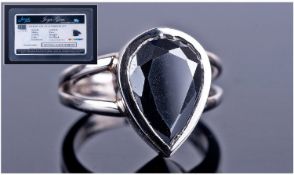 A Palladium Set Single Pear Shaped Natural Black Diamond Dress Ring. Marked 950, weight 4.94 ct,