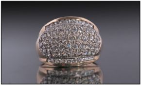 9ct Gold Diamond Dress Ring, Set With A Cluster Of Pave Set Diamonds. Fully Hallmarked. Ring Size