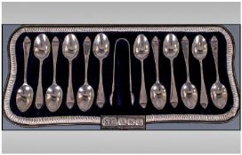 A Fine Boxed Silver Set Of 12 Teaspoons And Sugar Nips, bought as a present for Lady Priestly wife