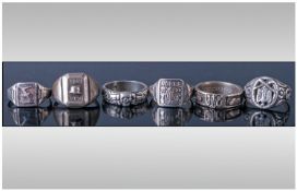 WW2 German Interest. Collection of 6 20th century German silver rings. Comprising Honor ring, SS