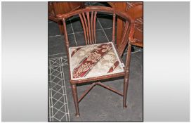 Stained Beech Edwardian Corner Chair with a shaped slatted back on round Queen Anne Footed Legs,