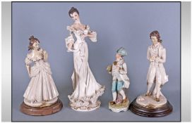 Collection Of 4 Figures In Regency Style Dressing including Capodimonte 'Pascal' 13.5" in height.