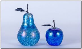 John Ditchfield Signed Pear Shaped Blue Glass Paper Weight, Signed and Glass form label to base.