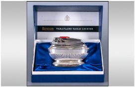 Ronson Variflame Table Lighter, gadrooned base with beaded border, in original box with plastic