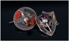 Two Scottish Silver And Agate Stone Brooches, both with thistle decorations and semi precious