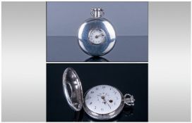 Silver Cased Fusee Pocket Watch, with verge escapement, demi hunter case, white enamelled dial