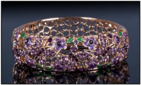 Purple Enamel and Austrian Crystal Butterfly Bangle, the front openwork panel covered with purple