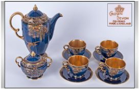 Crown Devon Fielding's - Fine 10 Piece Blue Lustre Coffee Service, with Bird and Flower Decoration '