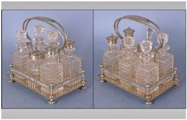 Edwardian Six Piece Silver Plated & Cut Glass Cruet Set & Stand. Complete with no damage. 8" in