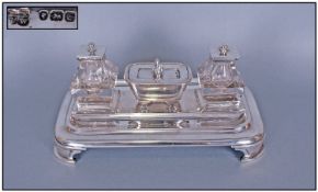 A Fine Barnard Brothers Early Victorian Silver Desk Inkwell. With A Sarcophagus Centre Enclosing A