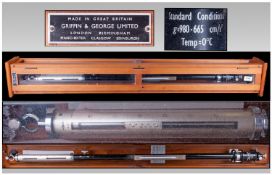 A Cased Marine Stick Barometer By Griffin & George Ltd. London. The stick in black enamel with