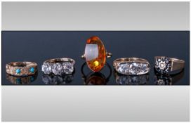 Collection of Five 9ct gold Ladies Dress Rings set with CZ,s amber and turquoise.