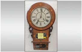 Anglo American Clock Company Walnut Veneered Dropdial Wall Clock with standard 8 Day American